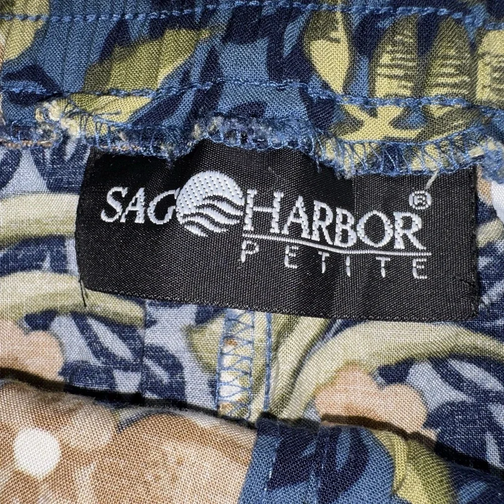Vintage Sag Harbor Petite Midi Skirt Large Navy Blue Floral Button Front Rayon